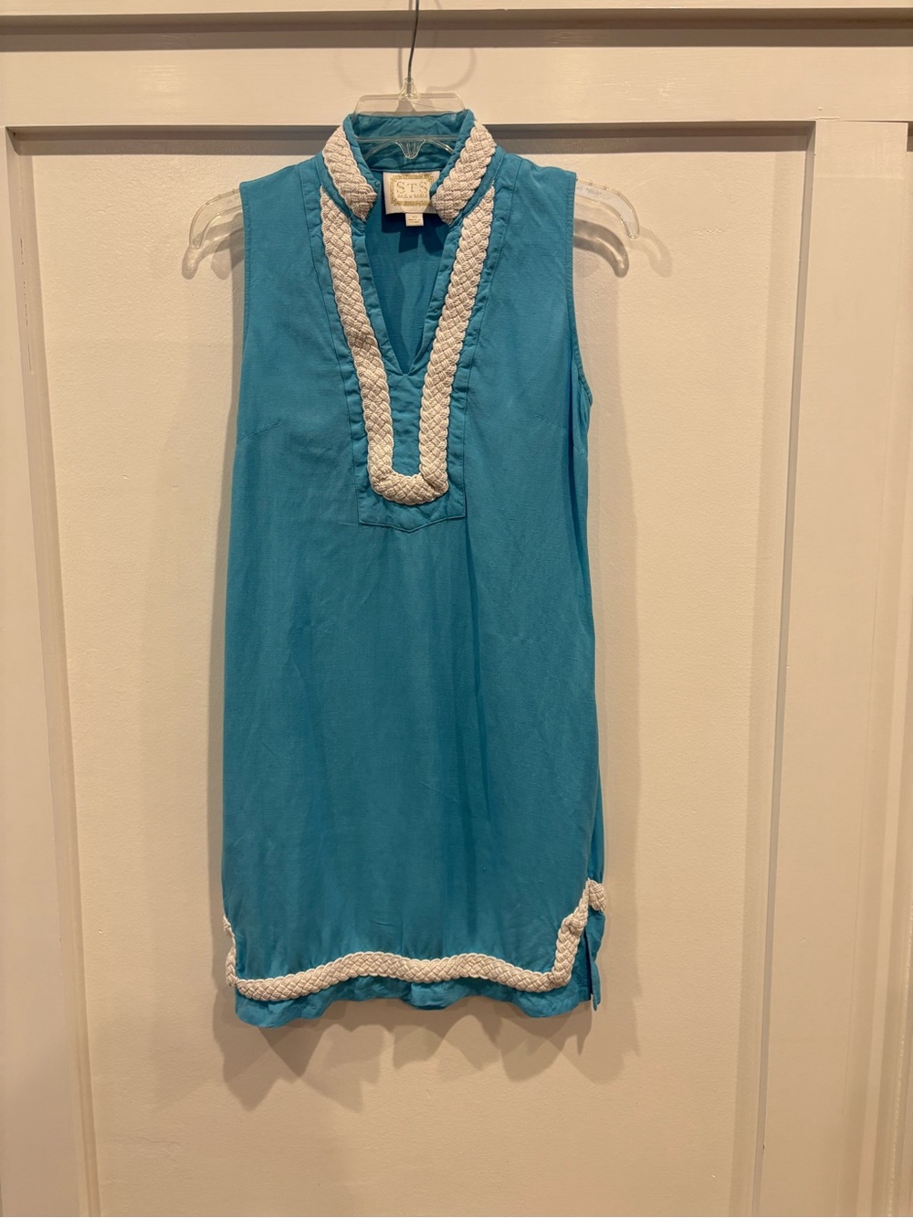 Sail to Sable Turquoise Tunic with White Braided Trim